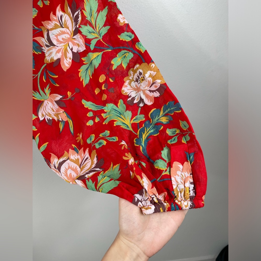 Maeve Lake House Blouse Floral Red Summer Cotton Size XS - Picture 6 of 13